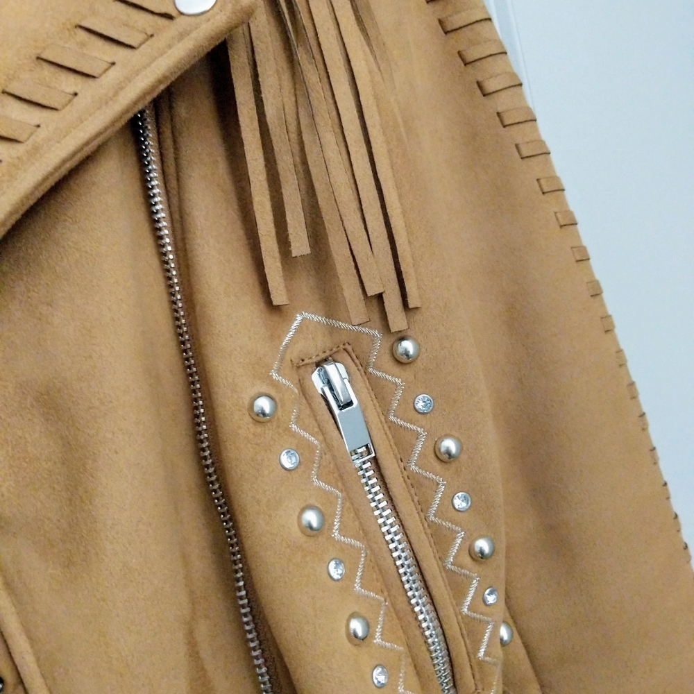 Zara Faux Suede Southwest Studded Moto Jacket L - Picture 5 of 8